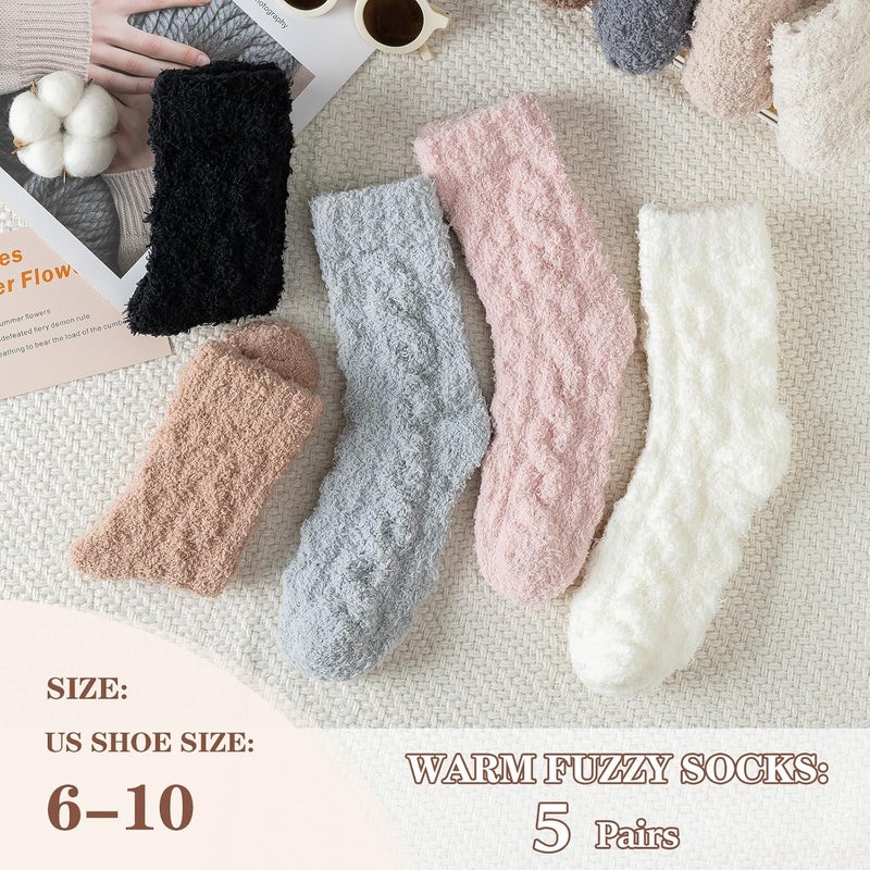 Premillow Fuzzy Socks for Women, Womens Winter Fluffy Socks 5 Pairs Ultra Soft Warm Fabric Sleeping Slipper Sock for Women - Image 3